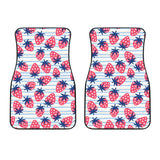 Strawberry Pattern Blue Lines Background Front Car Mats