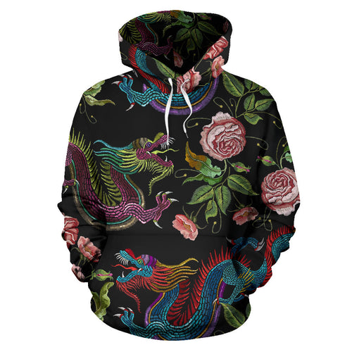 Dragons Flower Pattern Men Women Pullover Hoodie
