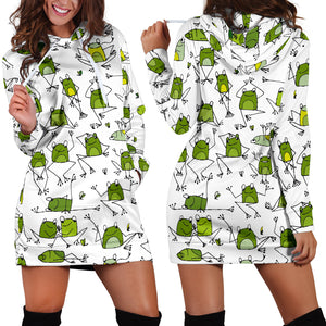 Sketch Funny Frog Pattern Women'S Hoodie Dress