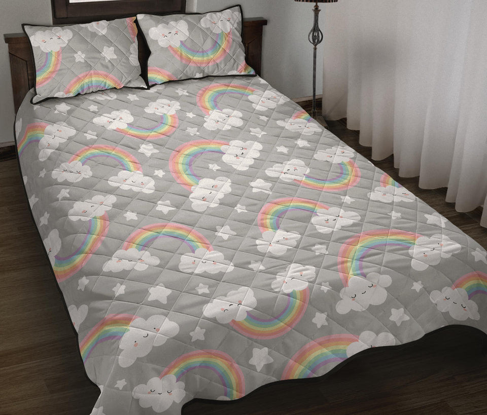 Cute rainbow clound star pattern Quilt Bed Set