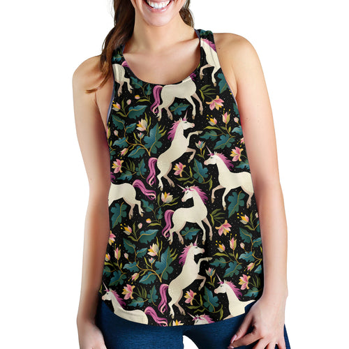 Unicorns forest background Women Racerback Tank Top