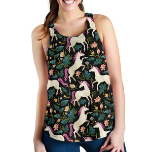 Unicorns forest background Women Racerback Tank Top