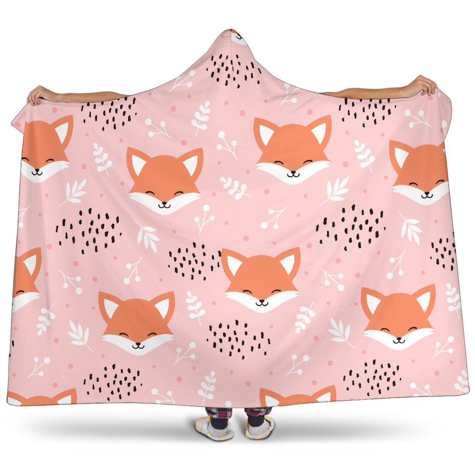 Cute Fox Pattern Pink Background Hooded Blanket