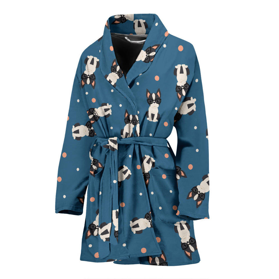 Cute Boston Terrier Dog Spattern Women'S Bathrobe
