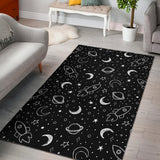 Hand Drawn Space Rocket Star Planet Area Rug