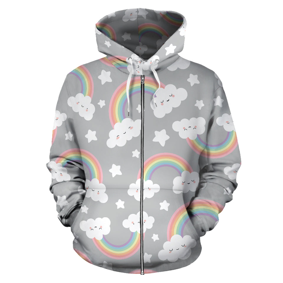Cute Rainbow Clound Star Pattern Zip Up Hoodie