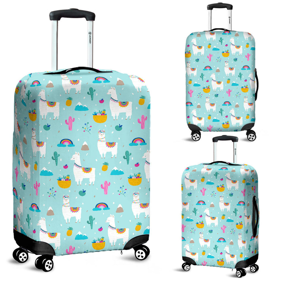 Llama Alpaca Cactus Leaves Pattern Luggage Covers