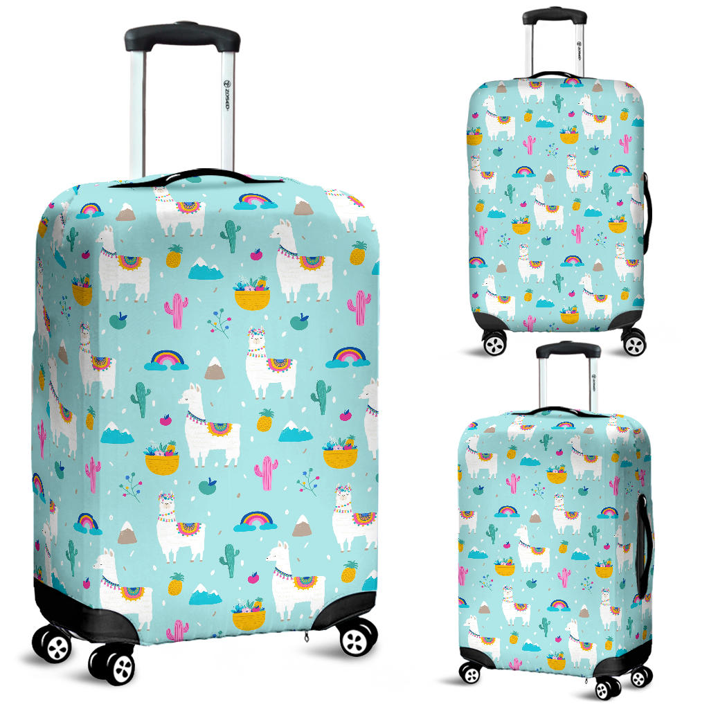 Llama Alpaca Cactus Leaves Pattern Luggage Covers