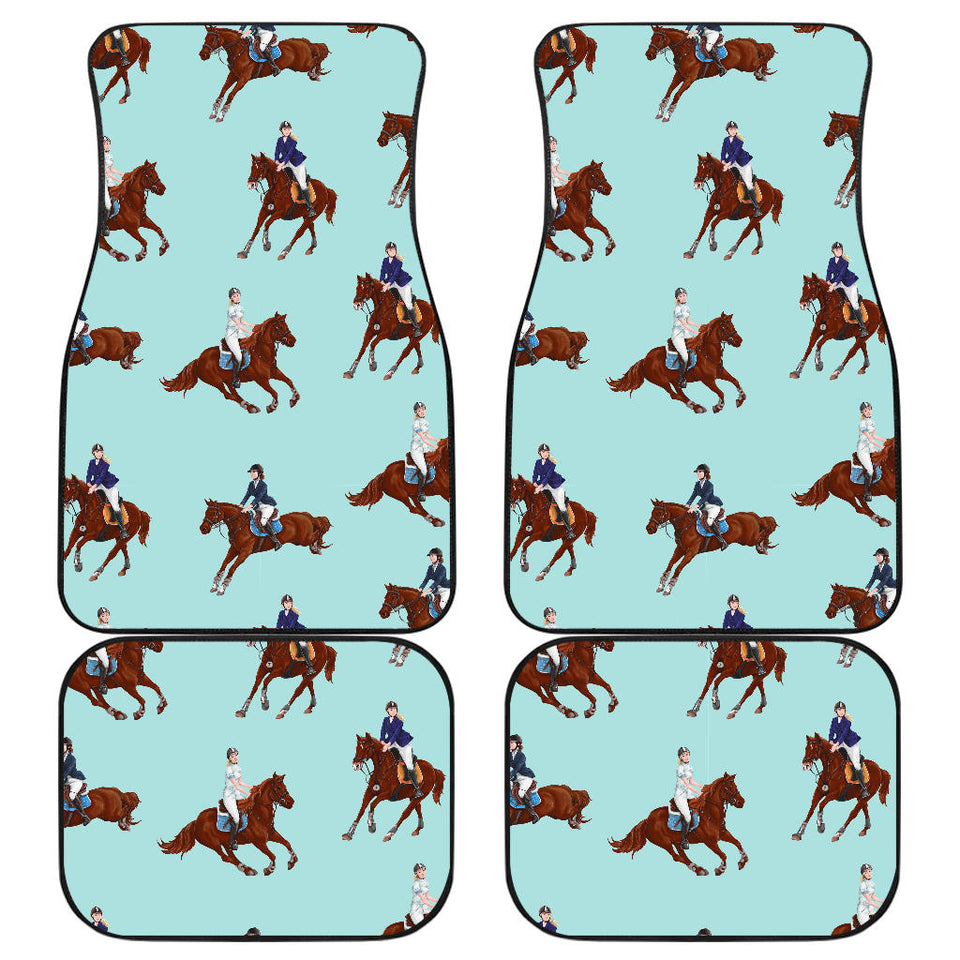 Horses Running Horses Rider Pattern Front And Back Car Mats