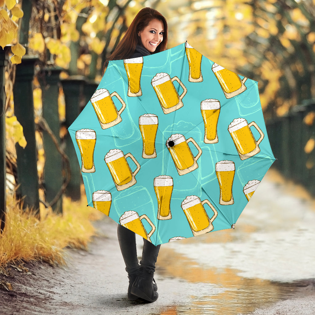 Beer Pattern Green Background Umbrella