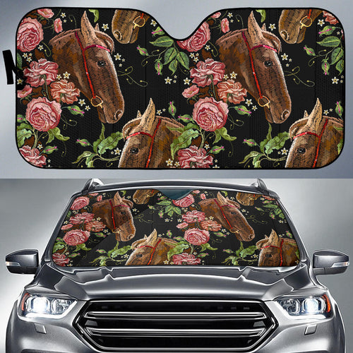 Horse Head Wild Roses Pattern Car Sun Shade