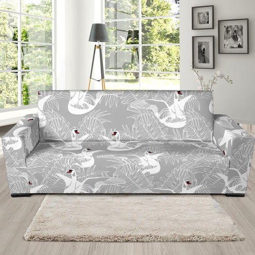 White Swan Gray Background Sofa Slipcover