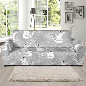 White Swan Gray Background Sofa Slipcover
