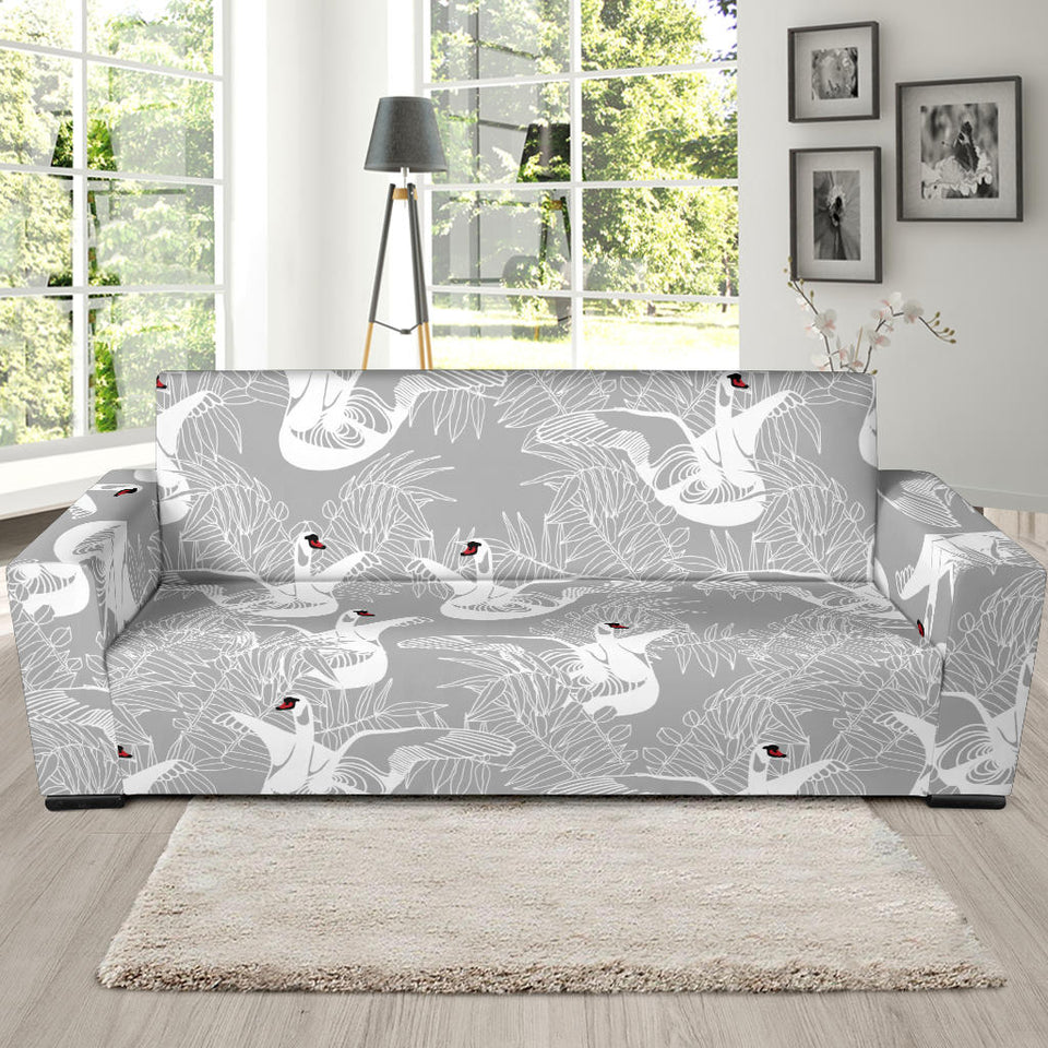 White Swan Gray Background Sofa Slipcover
