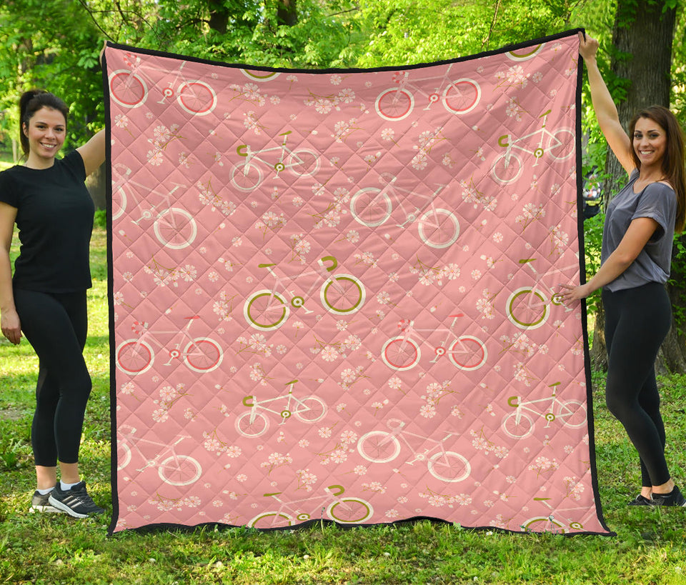 Bicycle Pattern Print Design 02 Premium Quilt
