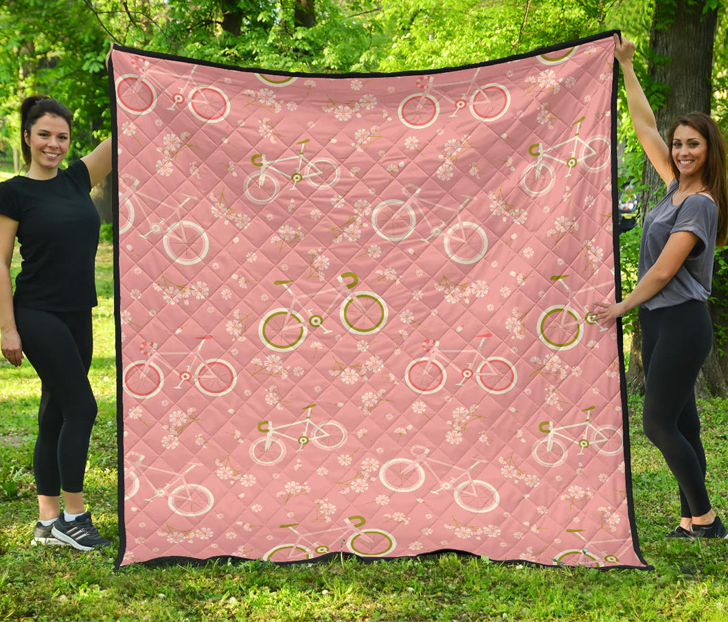 Bicycle Pattern Print Design 02 Premium Quilt