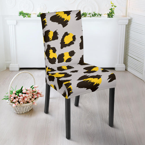 Gray Leopard Print Pattern Dining Chair Slipcover