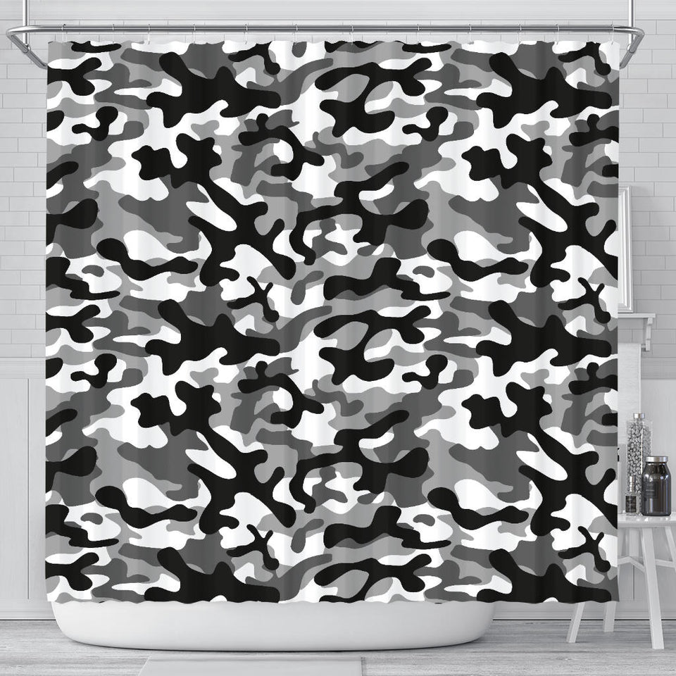Black White Camo Camouflage Pattern Shower Curtain Fulfilled In US