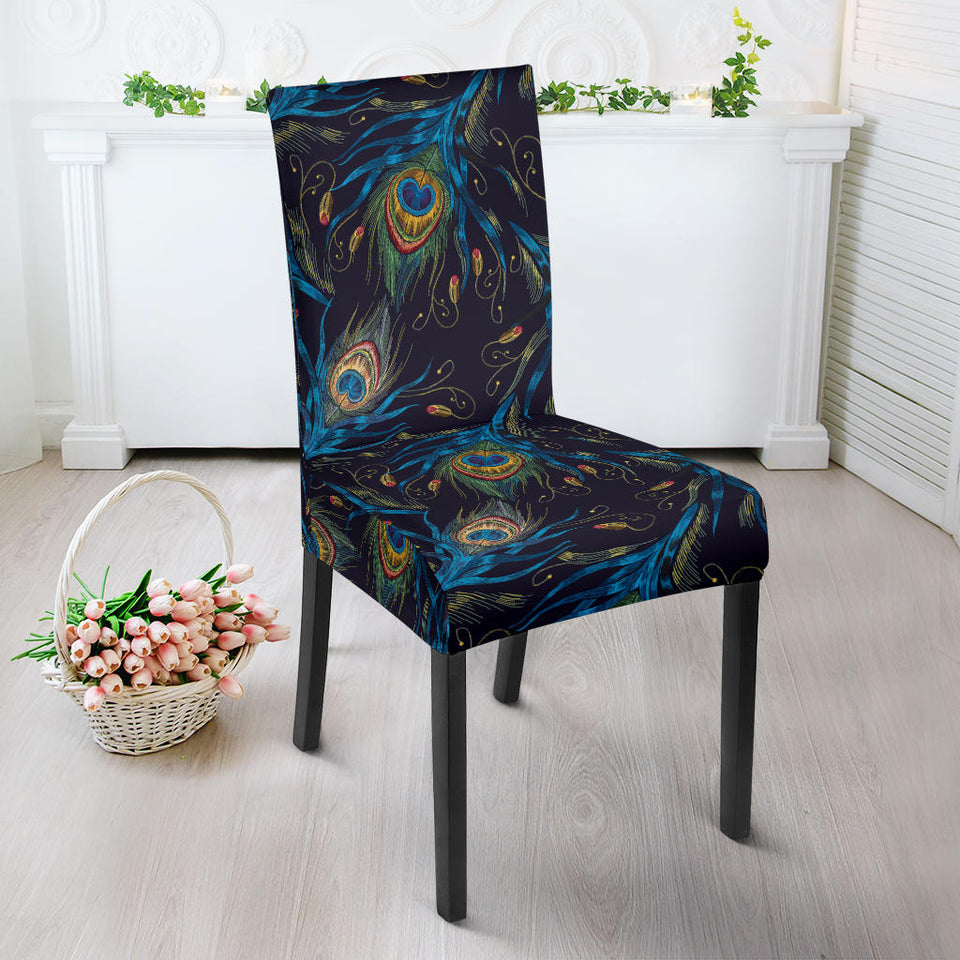 Beautiful Peacock Feather Pattern Dining Chair Slipcover