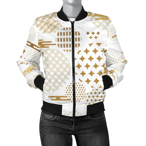 Beautiful Gold Japanese Pattern Women'S Bomber Jacket
