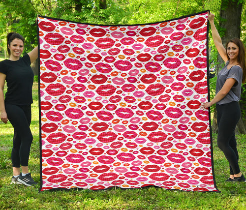 Lips Pattern Print Design 01 Premium Quilt