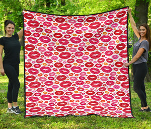 Lips Pattern Print Design 01 Premium Quilt