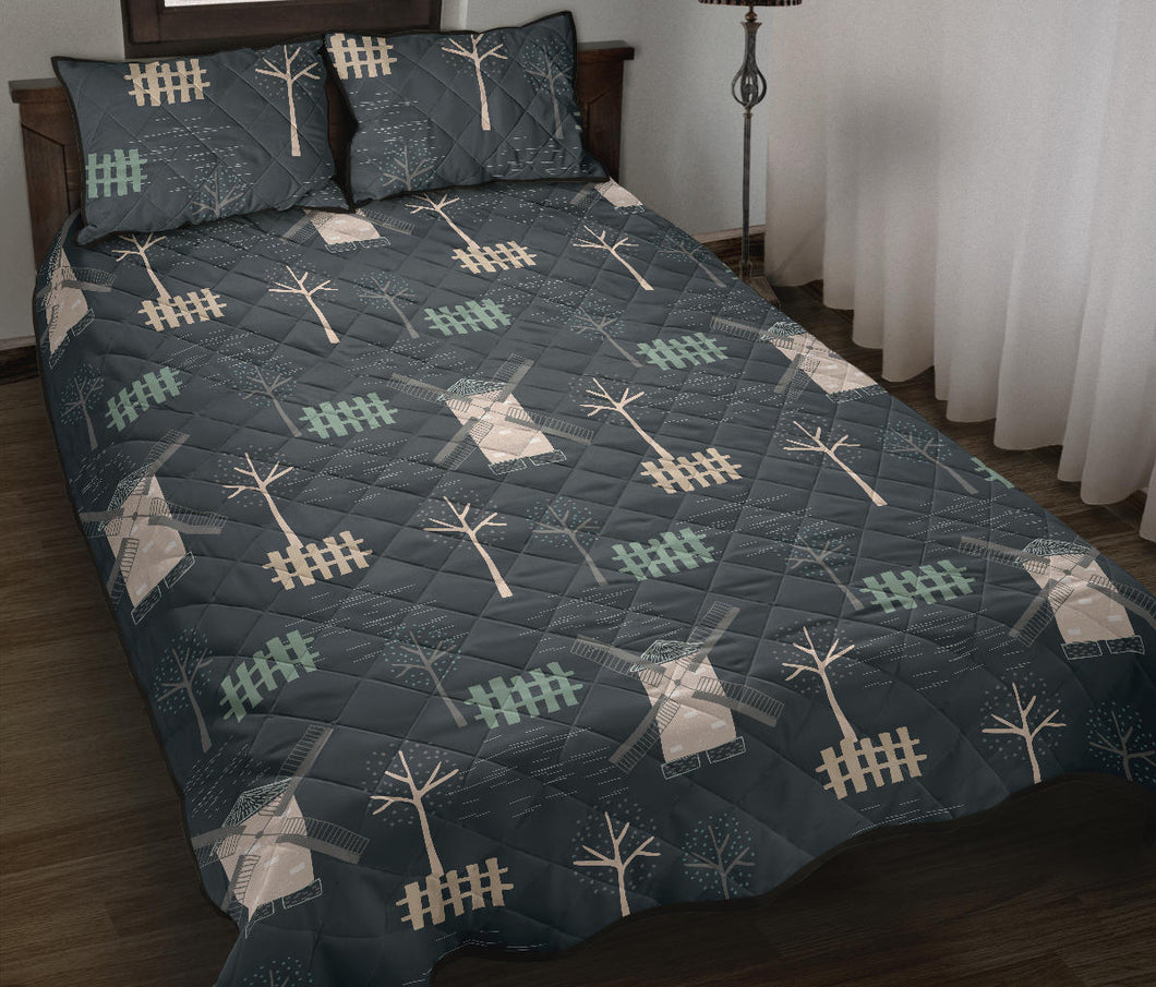 windmill tree pattern Quilt Bed Set