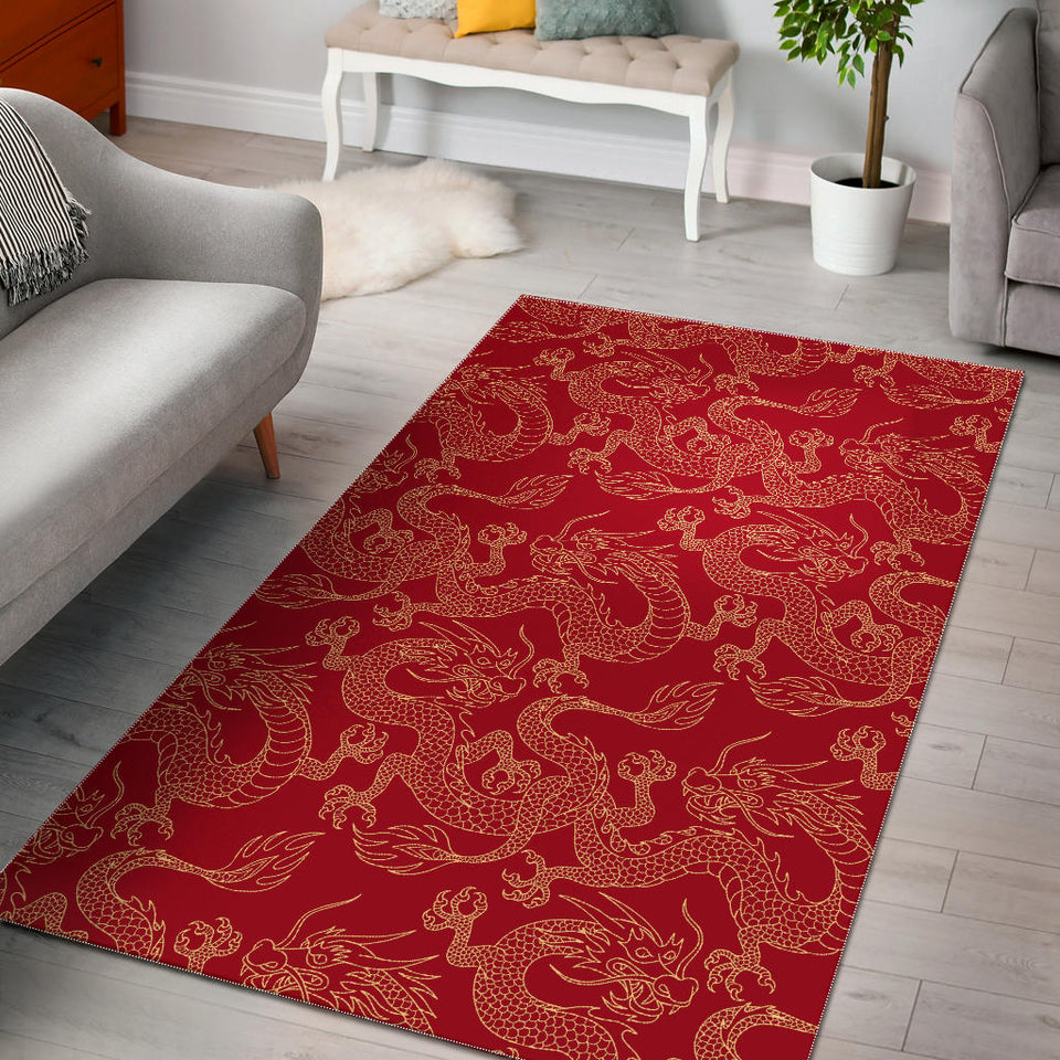 Gold Dragons Red Background Area Rug