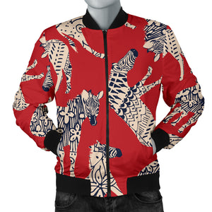 Zebra Abstract Red Background Men'S Bomber Jacket