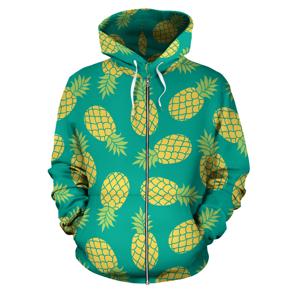 Pineapples Pattern Green Background Zip Up Hoodie
