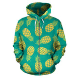Pineapples Pattern Green Background Zip Up Hoodie