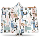 Lama Alpaca Cactus Hand Drawn Pattern Hooded Blanket