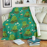 Cute Frog Dragonfly Design Pattern Premium Blanket