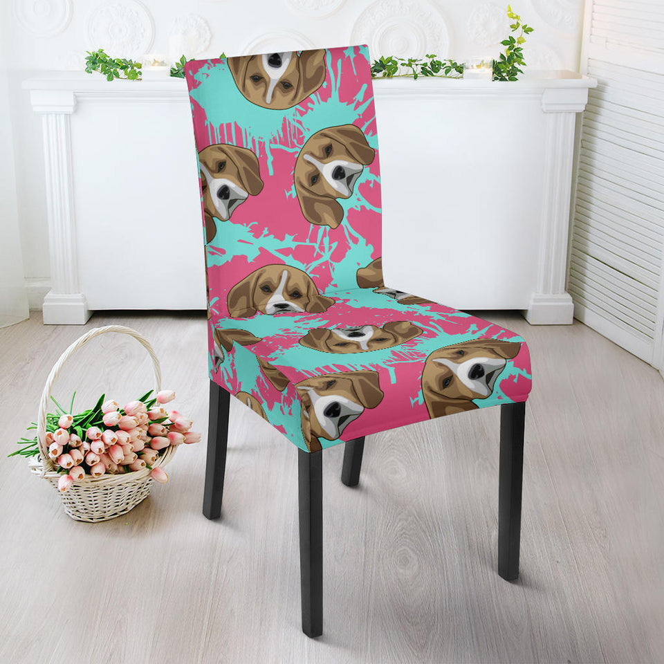 Beagle Muzzles Turquoise Paint Splashes Pink Pattern Dining Chair Slipcover