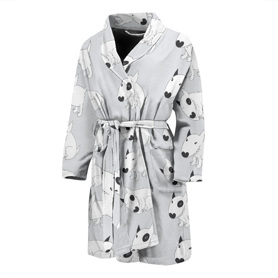 Bull Terrier Pattern Print Design 01 Men's Bathrobe