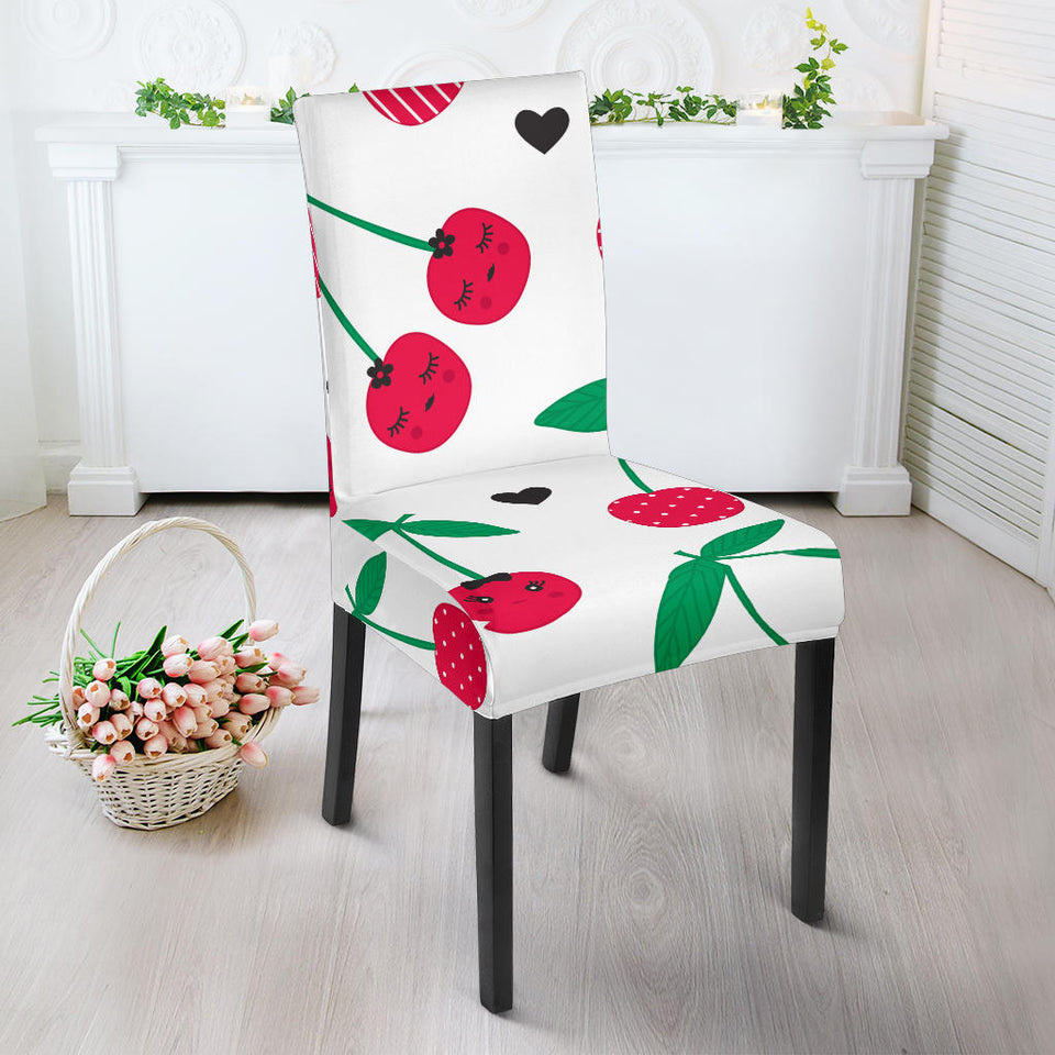 Cherry Pattern White Background Dining Chair Slipcover