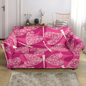Beautiful Dragonfly Pink Background Loveseat Couch Slipcover