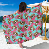Beagle Muzzles Turquoise Paint Splashes Pink Pattern Sarong