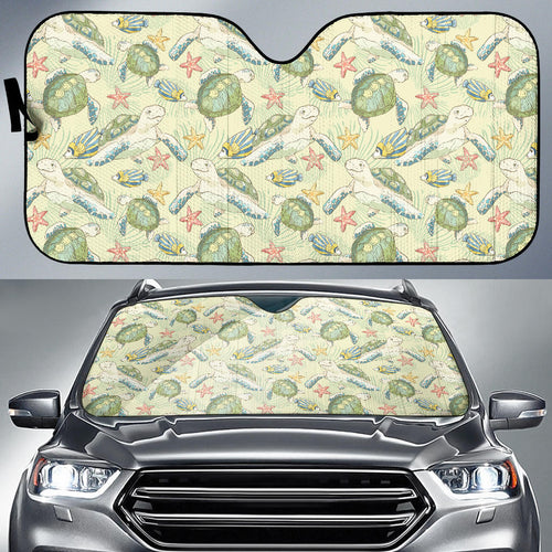 Hand Drawn Sea Turtle Fish Pattern Car Sun Shade