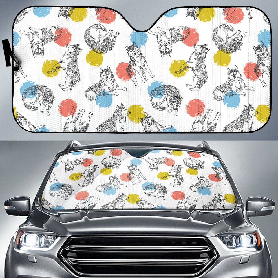 Siberian Husky And Colorful Circle Pattern Car Sun Shade