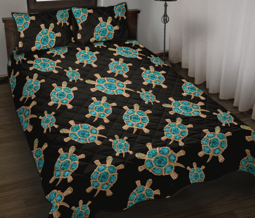 Sea turtle blue stone pattern Quilt Bed Set