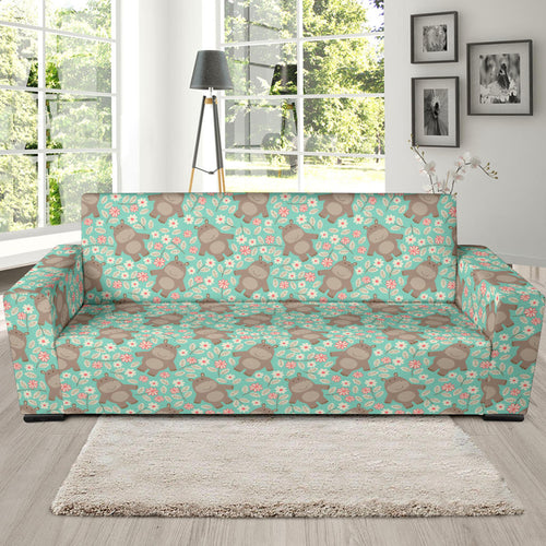 Hippopotamus Pattern Print Design 02 Sofa Slipcover