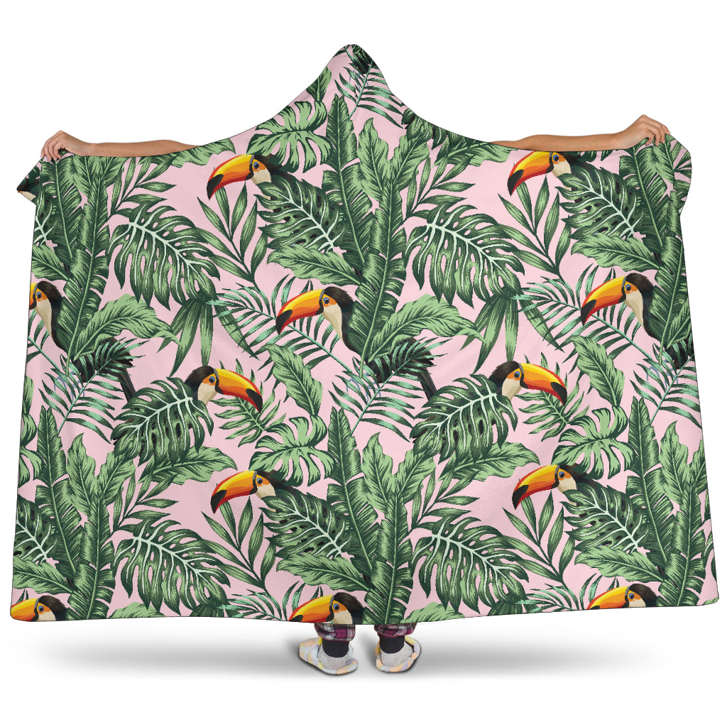 Toucan Tropical Green Jungle Palm Pattern Hooded Blanket