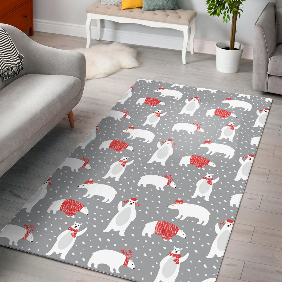 Cute Polar Bear Christmas Snow Pattern Area Rug