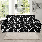 Saxophone Music Notes Treble Clef Black White Theme Sofa Slipcover