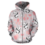 Cute Panda Ballon Heart Pattern Zip Up Hoodie