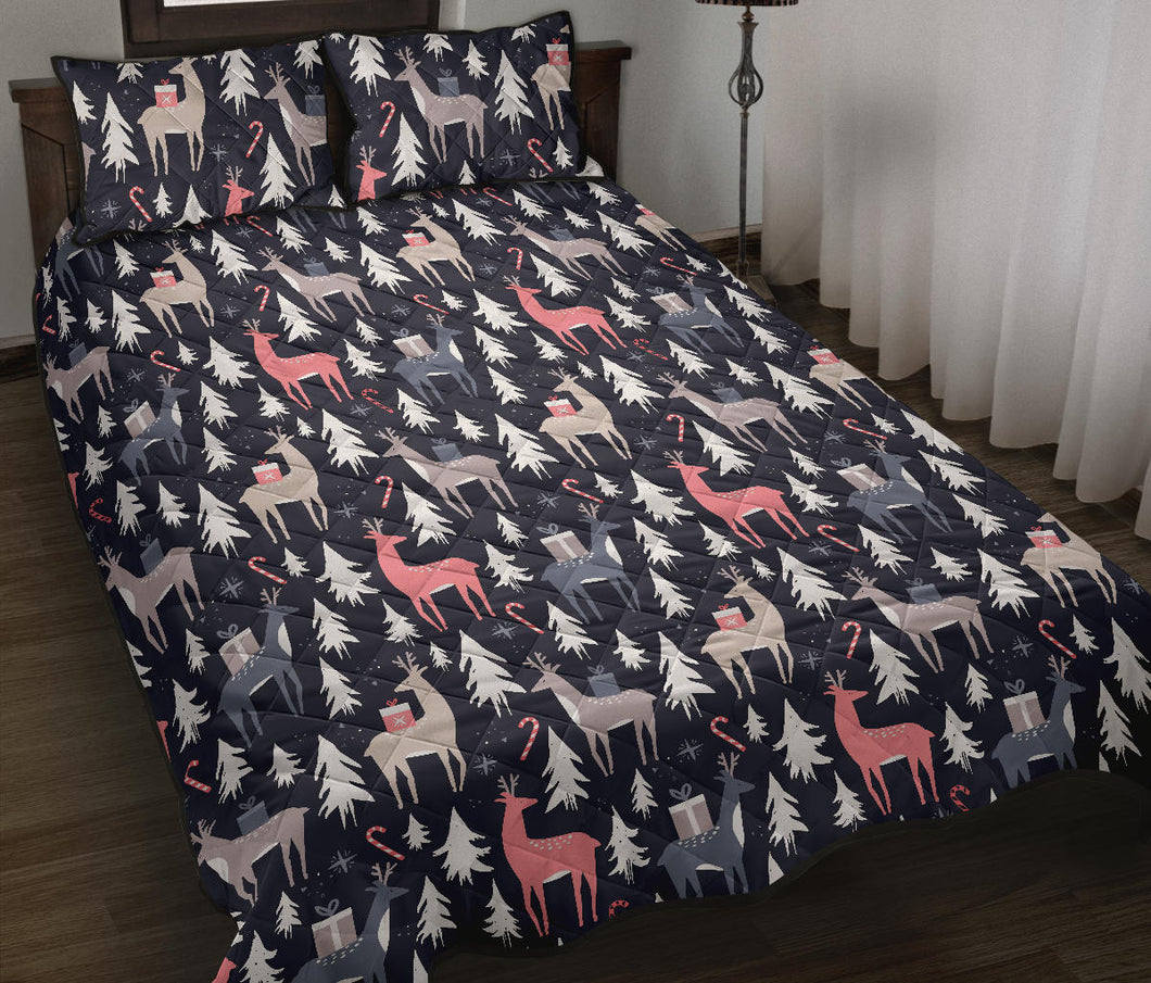 Deers Winter Christmas pattern Quilt Bed Set
