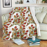 Red Tulips And Daffodils Pattern Premium Blanket