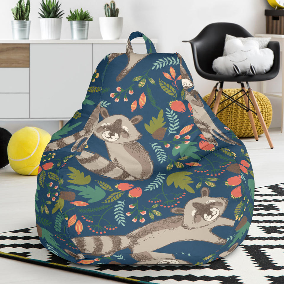 Raccoon Tropical Leaves Pattern Bean Bag Cover