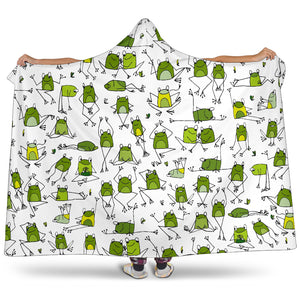 Sketch Funny Frog Pattern Hooded Blanket